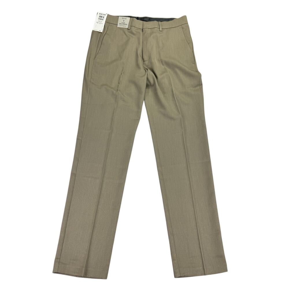 Kenneth Cole Mens Slim Fit Stretch Flat Front Dress Pants Oatmeal Brown 32x32